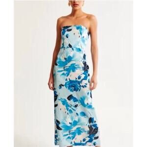 Abercrombie and Fitch Satin blue floral maxi dress Women's sz. L